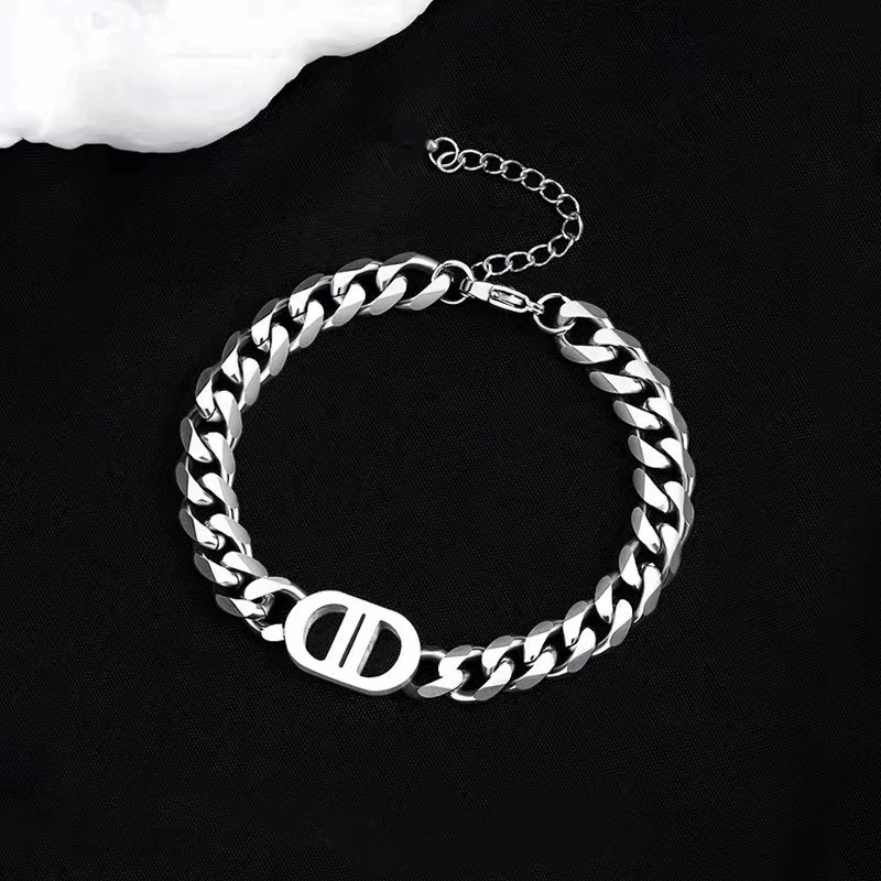 Gelang Couple Korea Hip Hop Double D Titanium Steel Unisex