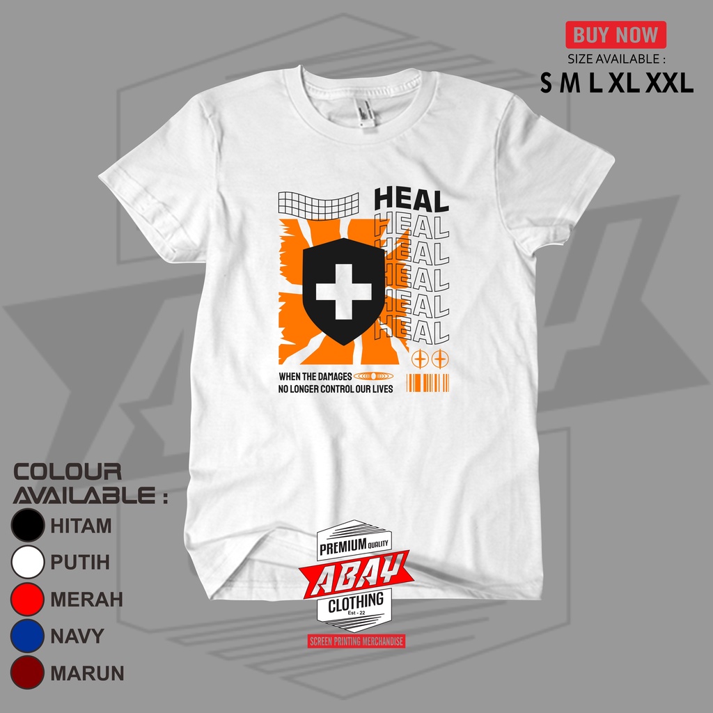Baju Distro Pria Terbaru HEAL Lengan Pendek Warna Putih