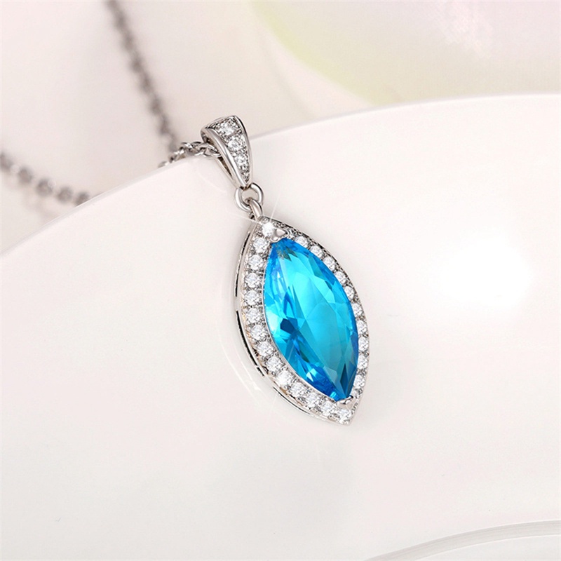 Kepribadian Biru Langit Marquise Cubic Zirconia Pendant Kalung Mewah Fashion Wanita Aksesoris Leher Pesta Perhiasan Elegan