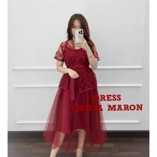 dress grisia dress wanita brukat kombi tile terbaru 2023 dress imlek fashion kekinian 4 warna dress 