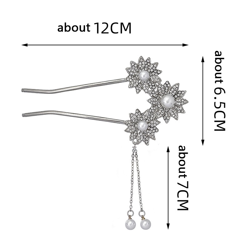 Bunga Kuno Jepit Rambut Berlian Imitasi Mutiara Rumbai Liontin Rambut Tongkat Wanita Aksesoris Rambut
