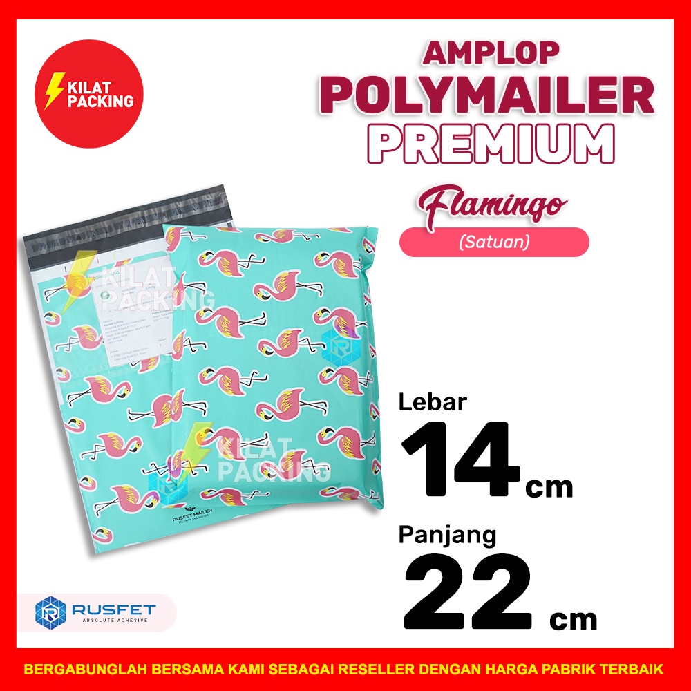 

POLYMAILER MOTIF FLAMINGO LUCU 14CM X 22CM / AMPLOP PLASTIK PACKING RUSFET PREMIUM TERMURAH - SATUAN