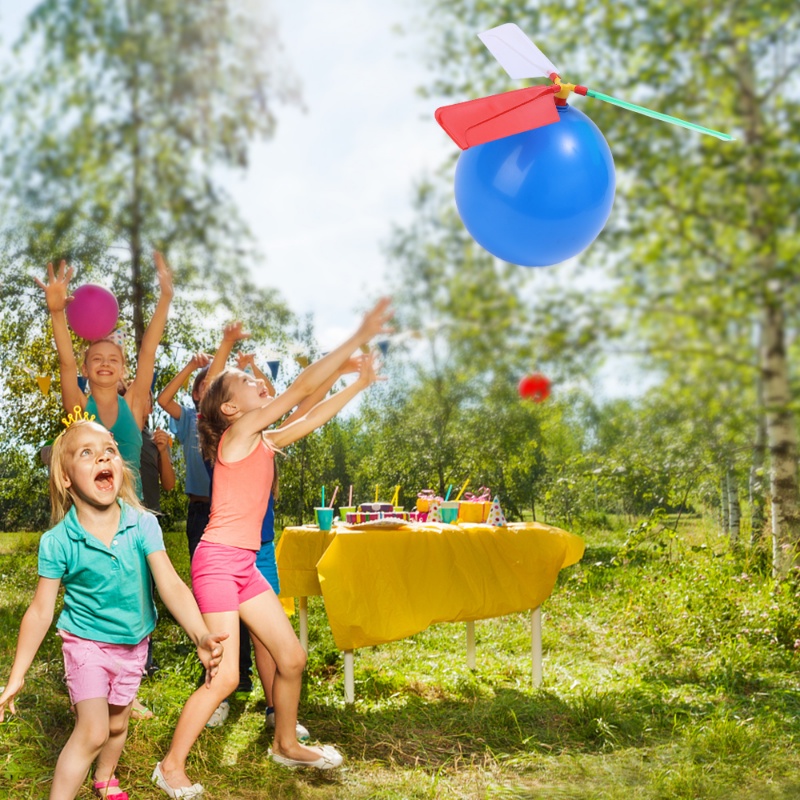 1set Mainan Helikopter Balon Handmade Warna Acak Yang Menyenangkan/Mainan Balon Baling-Baling Kreatif Dapat Terbang/Alat Peraga Permainan Bermain Luar Ruangan Anak-Anak