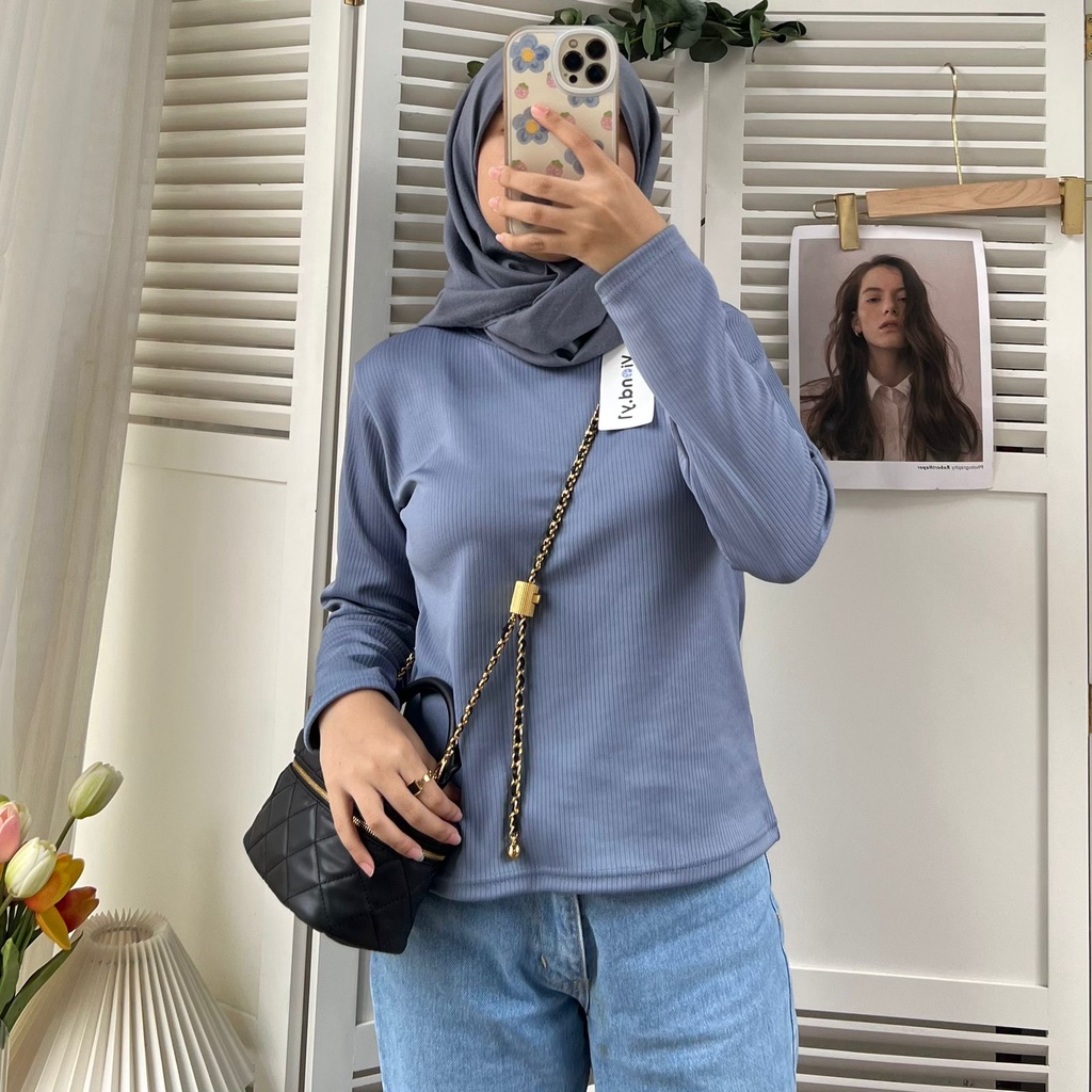 Atasan Kaos Wanita Polos / Baju Knit Cewek Korea Lengan Panjang E31