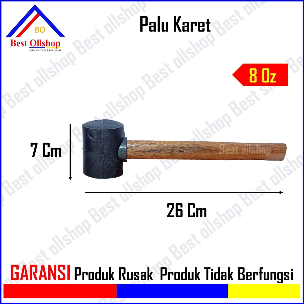 Palu Karet Bodem Keramik Hitam Gagang Kayu / Palu Karet Godam Gagang Kayu 8 Oz Kecil