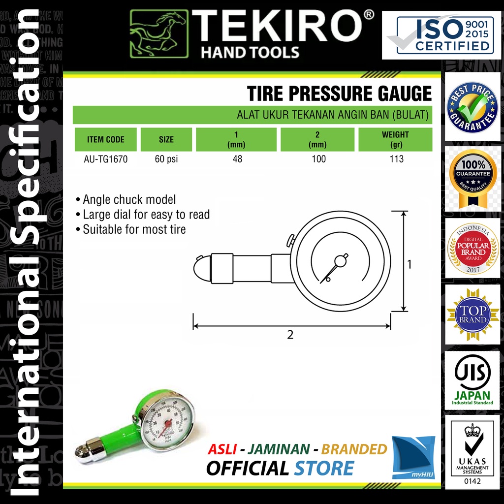 Pengukur Tekanan Angin Ban 60 psi Bulat / Exclusive Tire Pressure Gauge TEKIRO