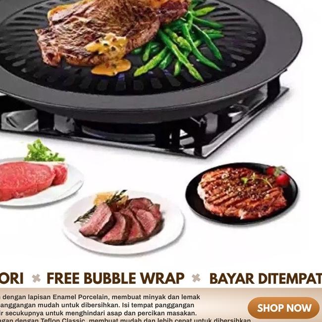 ♞ Alat Panggang Bulat Barbeque Grill Pan Pemanggang BBQ Tempat Bakar Daging Ayam Sosis Sate Anti Len