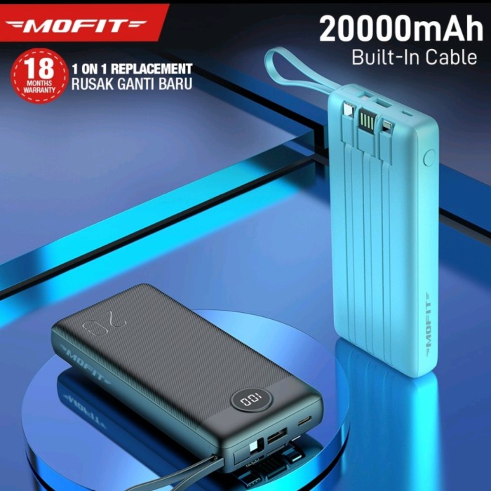 Portable Mofit M26 Powerbank 20000Mah Build In Cable 2.4A Fast Charging