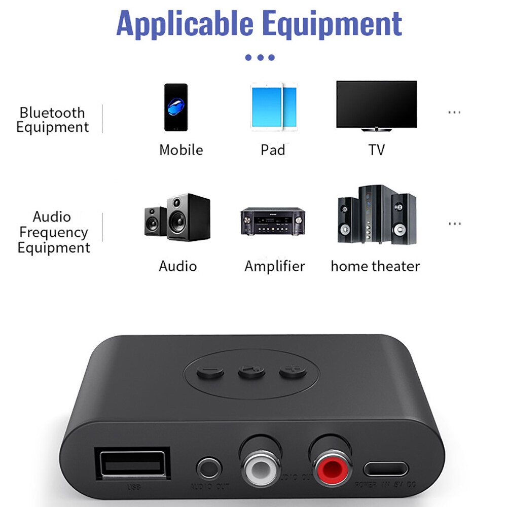 NFC Bluetooth 5.0 Audio Receiver RCA 3.5mm Audio USB Disk Receiver AUX Stereo Music Jack dengan Mikrofon untuk Mobil Kit Amplifier Speaker USB Disk Receiver 3.5mm AUX Musik Stereo Jack dengan Mikrofon untuk Mobil Kit Amplifier