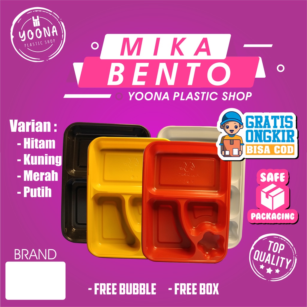 Mika Bento | Mika Plastik Bento | Mika 4 Sekat | Mika Makan Bento | Mika Bento Warna | Mika Bento Mu