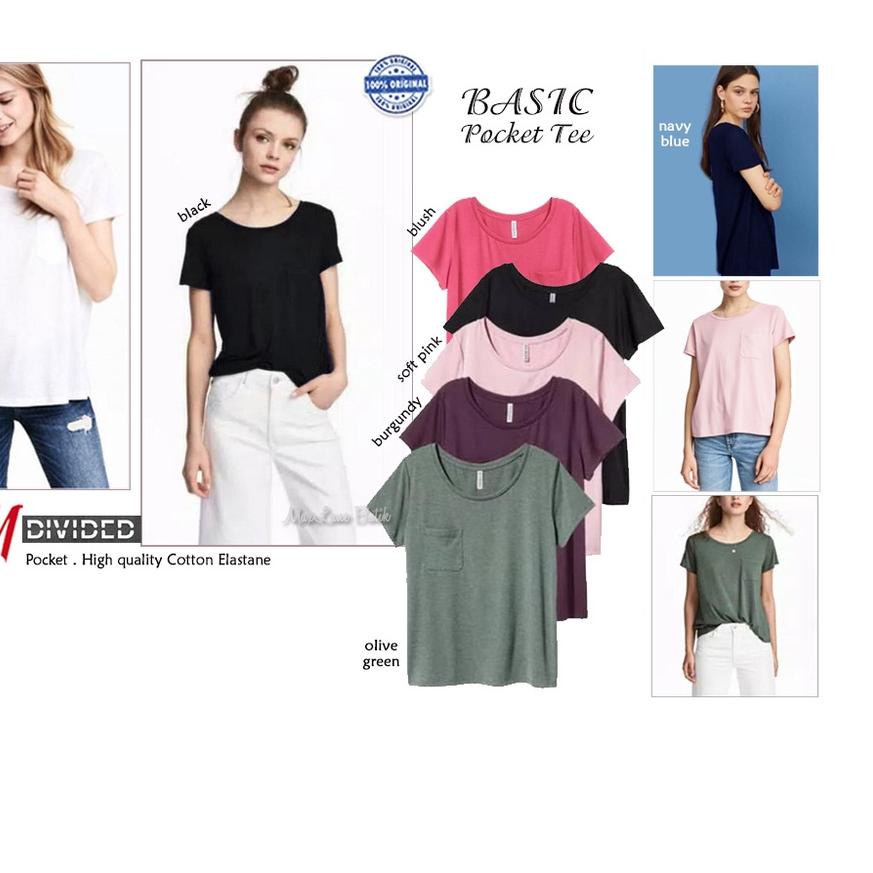 ♞ HM Divided Basic Pocket Tee Kaos Polos Basic Kantong kaos basic daily inner blazer ➱