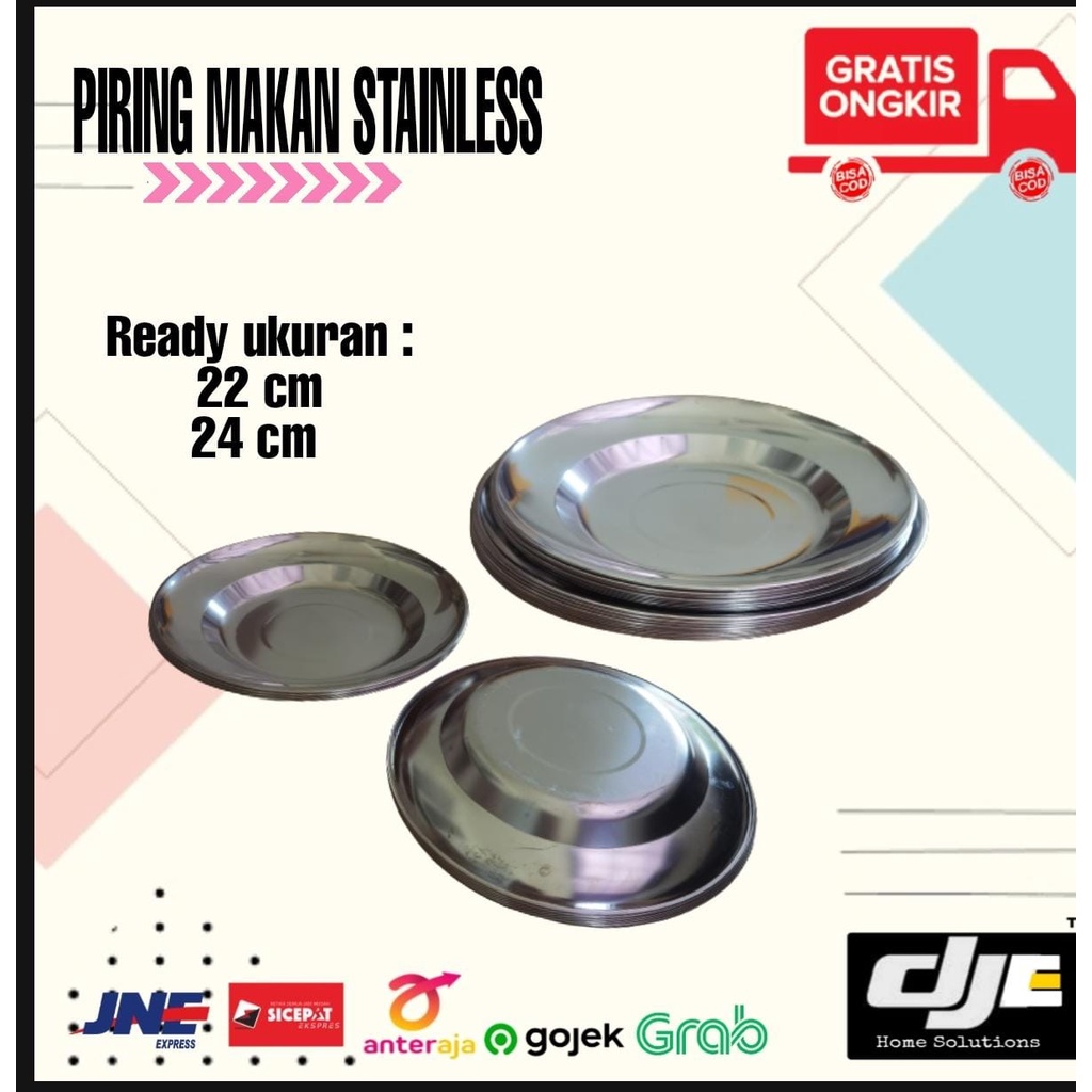 Piring Makan Stainless 22cm/24cm bahan Tebal Food Grade