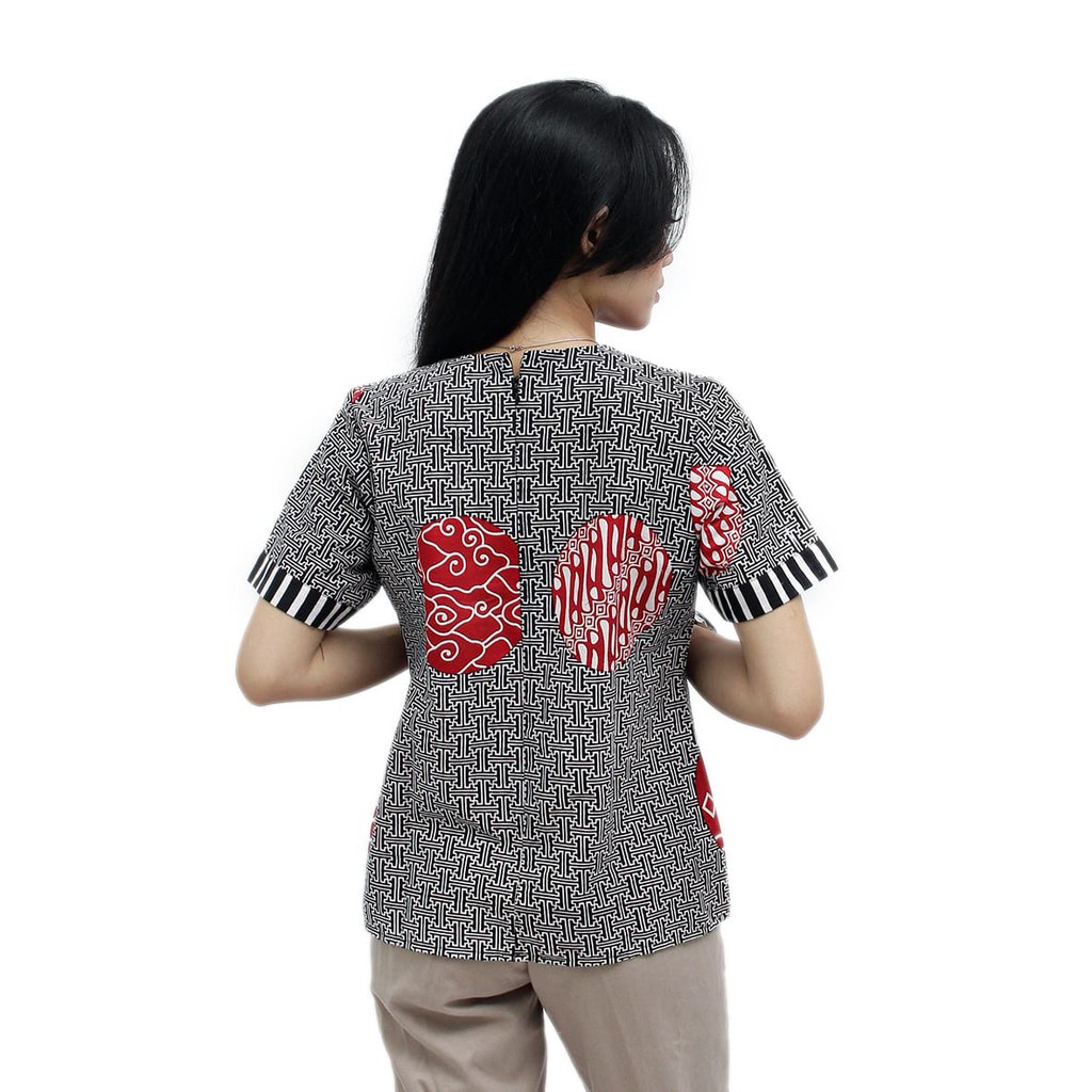 Boluse Batik WAnita - Atasan Batik - Blus Batik - Warna Merah Putih - Batik Wanita -S-M-L-XL-XXL-3L-