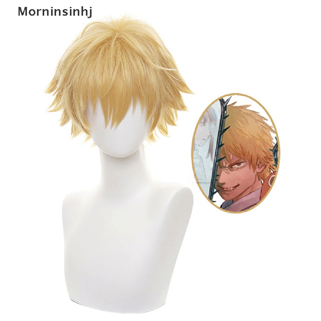 Mornin Chain Man Denji Cosplay Kostum Wig Pria Anime Halloween Emas Rambut Pendek id