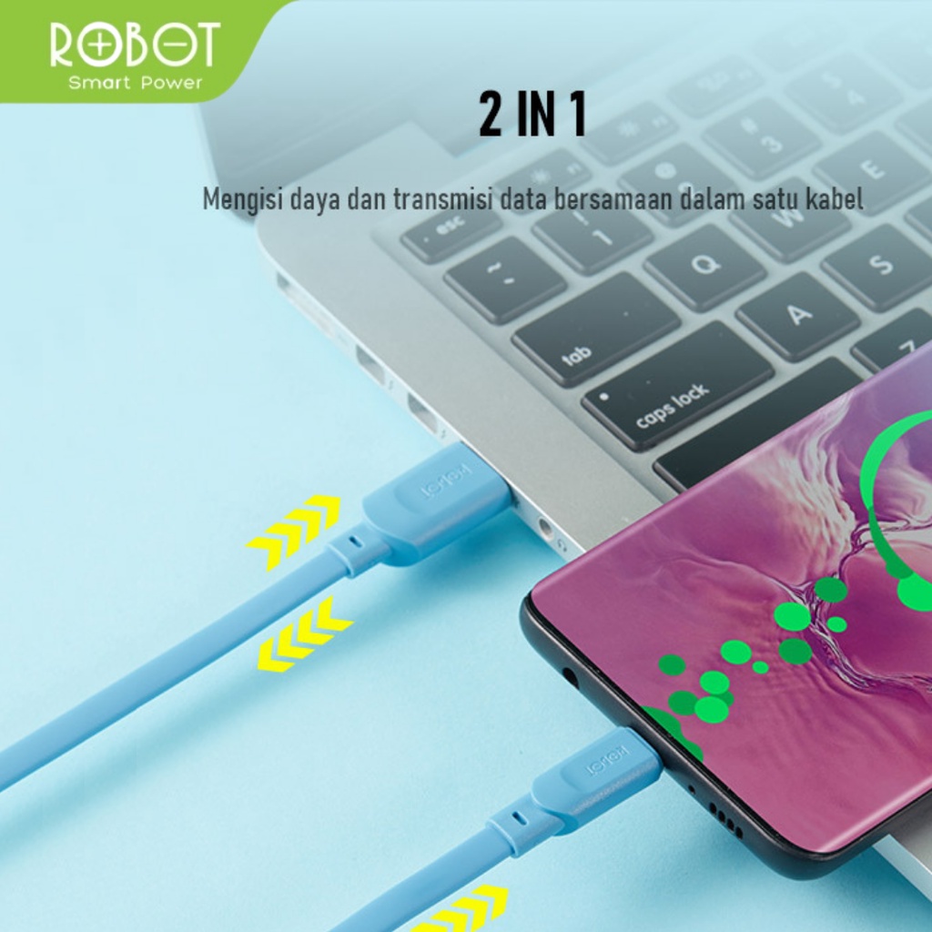 ROBOT RT-AC100 USB-C Type C Kabel Data Cable Colorful 2.4A 1M For Android - WARNA DI KIRIM RANDOM - Garansi Resmi 1 Tahun