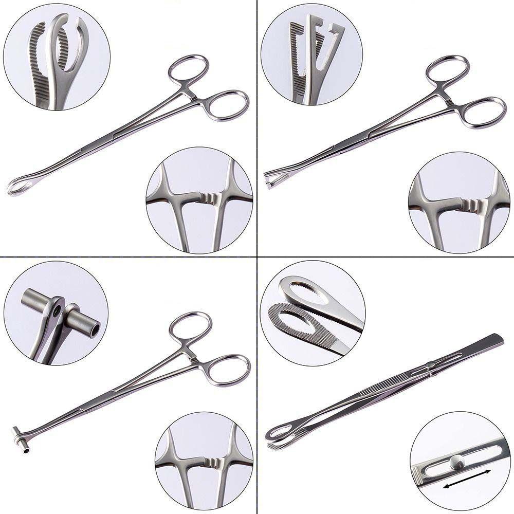 Mxbeauty Penjepit Tindik Stainless Steel Untuk Stud Pusar Untuk Hidung Stud Tindik Tubuh Terbuka Bulat Forceps Alat Tusukan Jarum Pinset Terbuka Segitiga Forceps