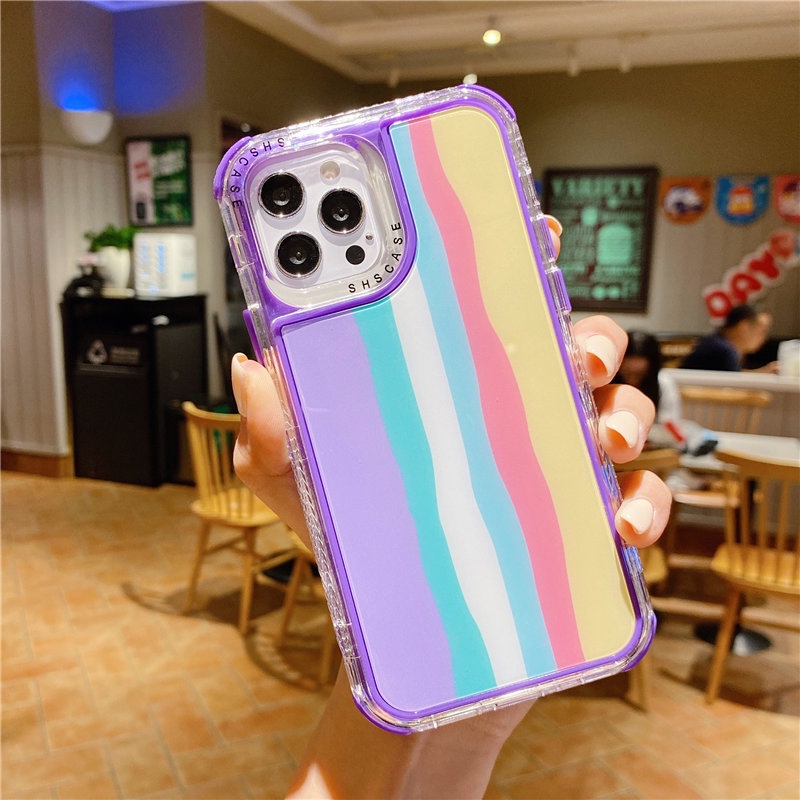 IPHONE Casing Ponsel 3-in-1 Dream Kaca Pelangi Serbaguna Fashion Untuk Iphone14 13 12 11 X XS Max XR 78 Plus Penutup Belakang Jatuh Dan Tahan Guncangan