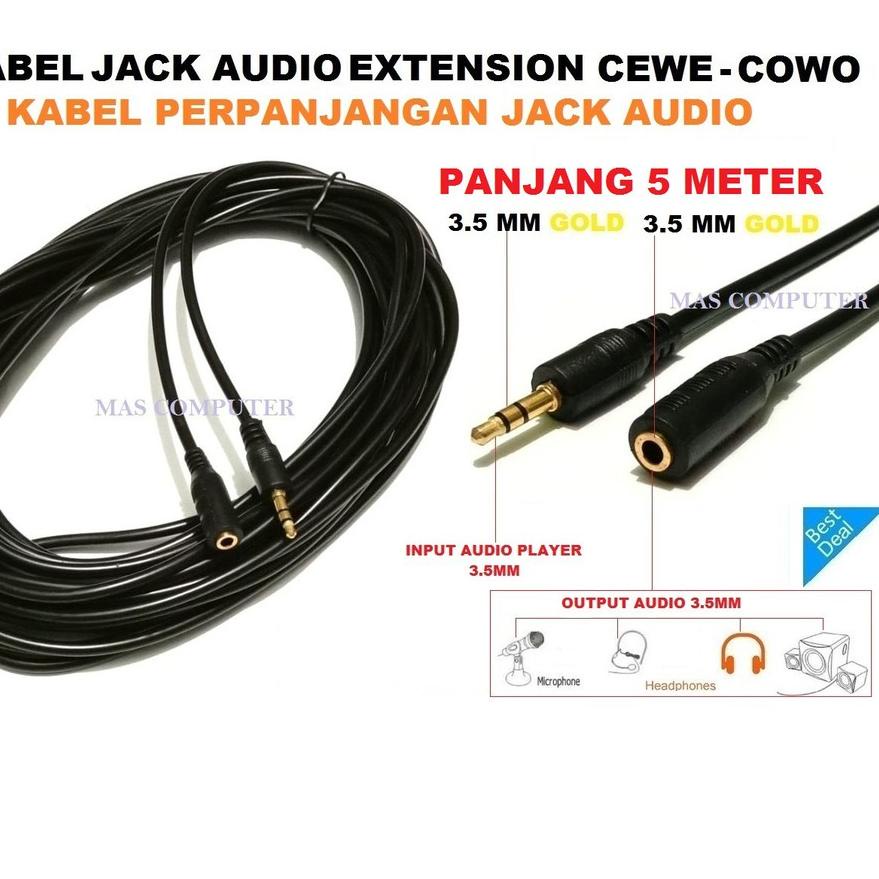 ✬ KABEL JACK AUDIO EXTENSION PANJANG 5 METER/JACK AUDIO AUX 3.5MM - 3.5MM/KABEL PERPANJANGAN AUDIO ➮