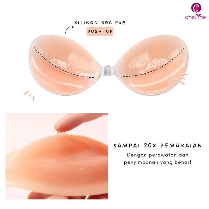 Bra Silicon Chelyne Push Up Bra P5 Dengan Box (PREMIUM) - Lem Perekat FreeBra (Termasuk Tali Transparan)