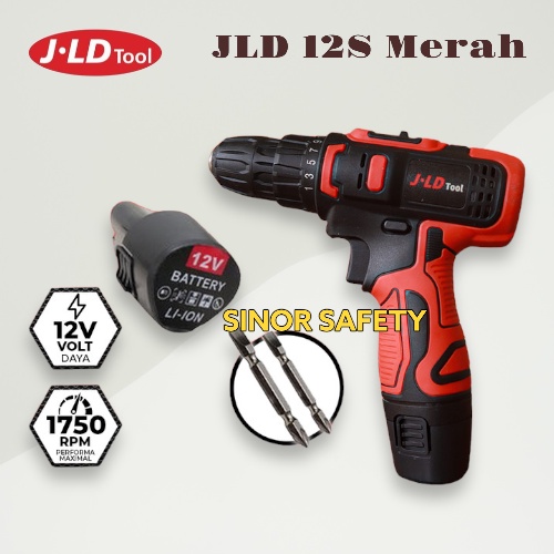 JLD 12S Merah Cordless Bor Drill Baterai + Charger