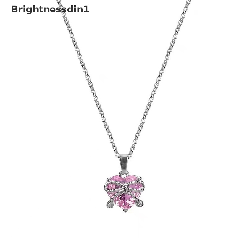 [Brightnessdin1] Trendi Merah Muda Kristal Jantung Liontin Kalung Heart Pearl Beads Chains Choker Necklace Untuk Wanita Kerah Aksesoris Butik