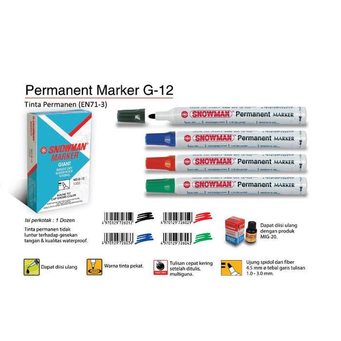 

BISA COD Spidol Snowman Permanent Marker G-12 (1 karton)