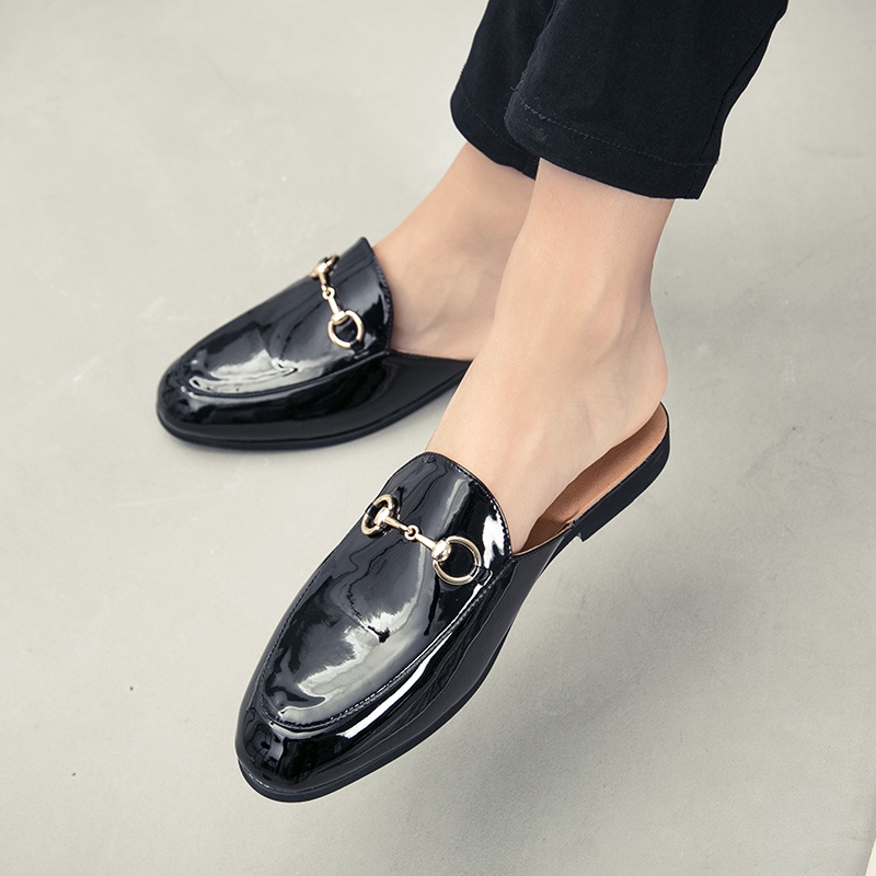 Terbaru Sepatu Kulit Loafers Mules Pantofel Glossy Pria Selop Resmi Pesta Santai Casual Tanpa Tali Cowok Murah Ringan Lentur 252