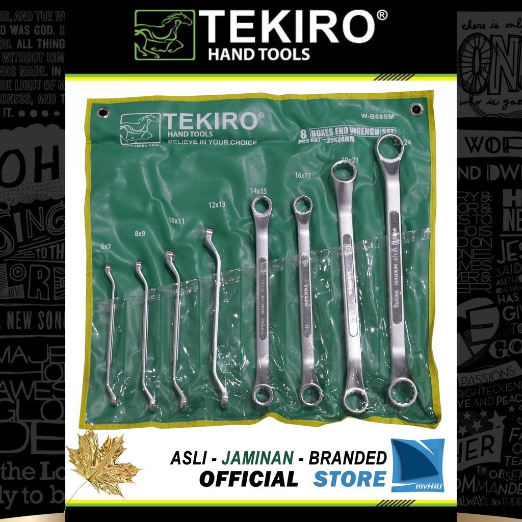 Set Kunci Ring Isi 8 pcs ukuran 6~24 mm / 1/4&quot;~1-1/4&quot; inch / 75 Derajat Box Ended Wrench TEKIRO