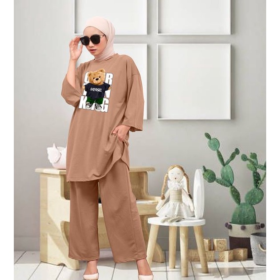 SETELAN VIRAL OVERSIZE DTF BEAR OVERSIZE / SETCEL WANITA TERBARU