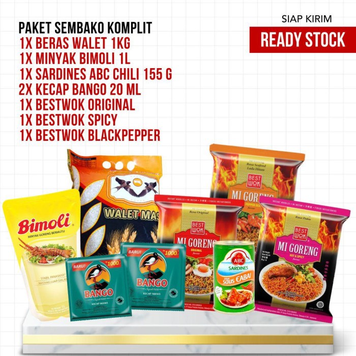 

Paket Sembako Komplit - Beras 1kg + Minyak 1L + Sardines ABC