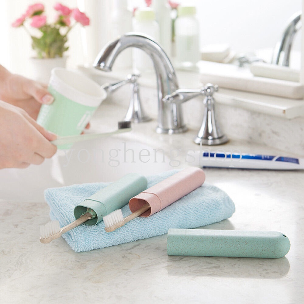 Travel Kotak Sikat Gigi Portable Jerami Gandum Sikat Gigi Tabung Perlindungan Penutup Holder Camping Tooth Brush Cutlery Storage Boxes Dust-proof Case