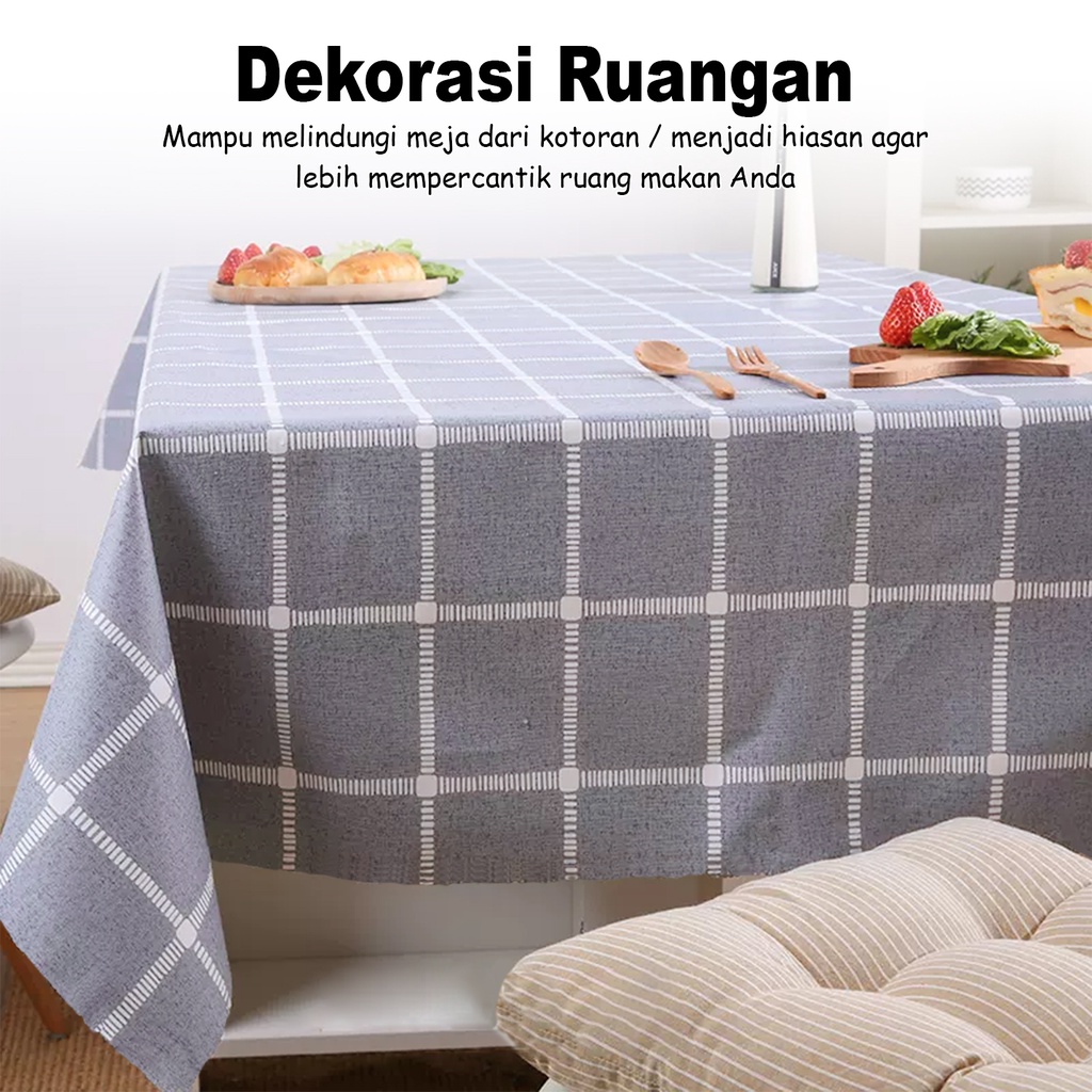 Taplak Meja Makan Motif Kotak Warna Ukuran 152x120cm Bahan PEVA Tebal Premium Kualitas Perlengkapan Rumah Tangga Import Terbaru - D10-3A - Lucky Star