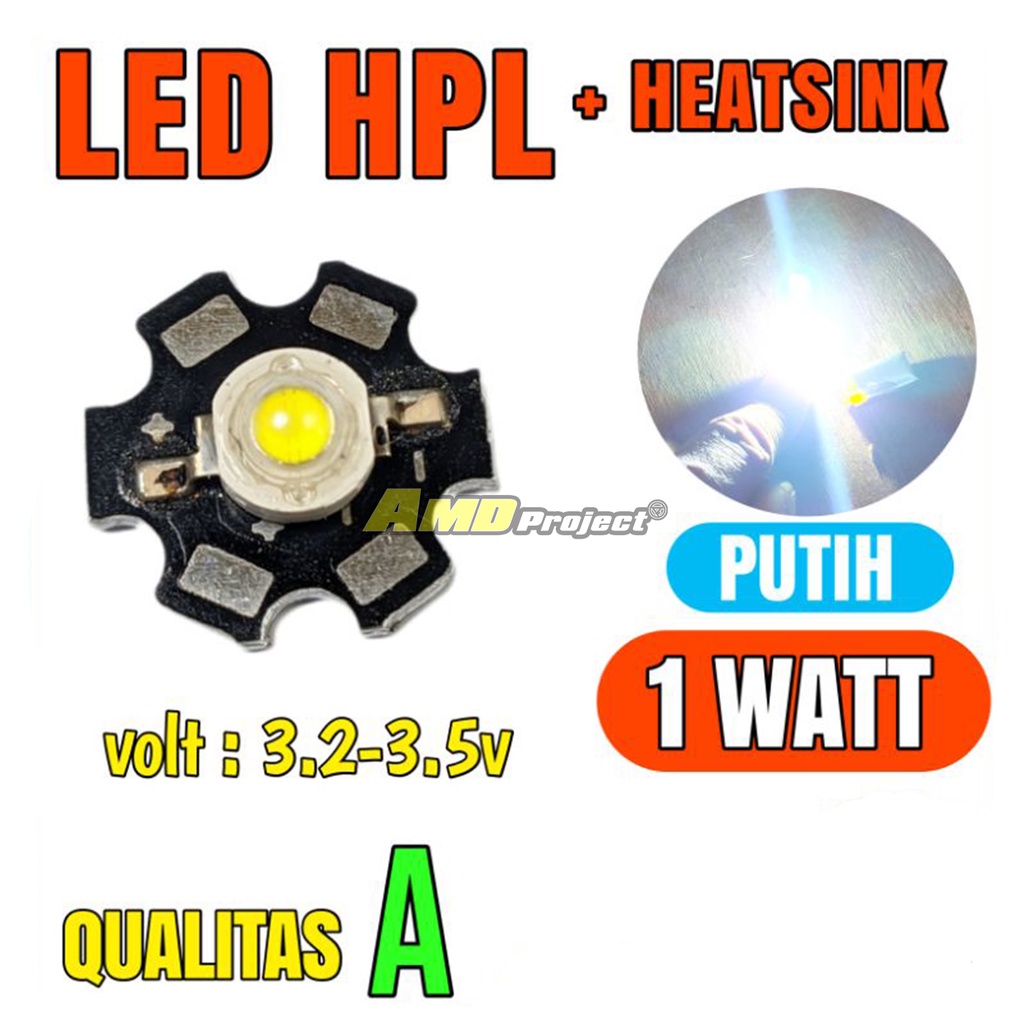 LED HPL 1W PUTIH + Pendingin High Power LED 1 Watt White Heatsink Bintang