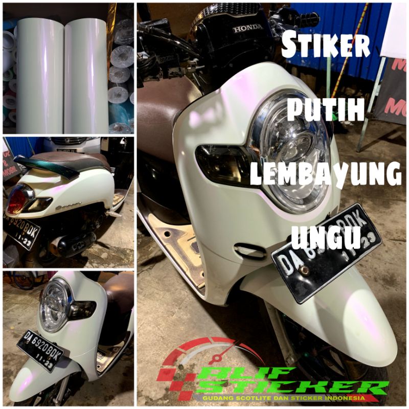 Skotlet Stiker Putih Lembayung Ungu Scotlite Motor Putiih Lembayung