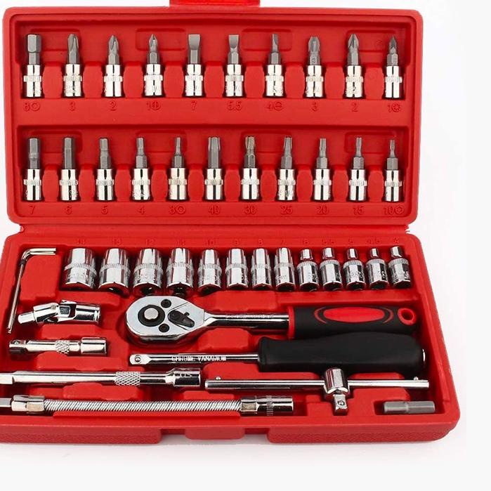 ☚ bonkyo Kunci SOK 46 PC Set Socket (1/4 ")  Full Lengkap Socket Tool Kit Pas Ring L Motor Mobil ✮