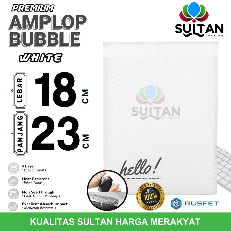 

AMPLOP BUBBLE MAILER WHITE 18x23cm ENVELOPE WRAP RUFSET PREMIUM