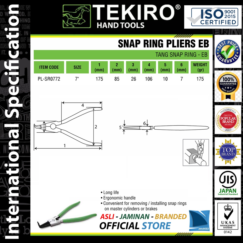 Tang Snap Ring Isi 4 pcs 7&quot; inch EB - IB - ES - IS Bonus Sarung Tangan - Snapring Plier Set TEKIRO