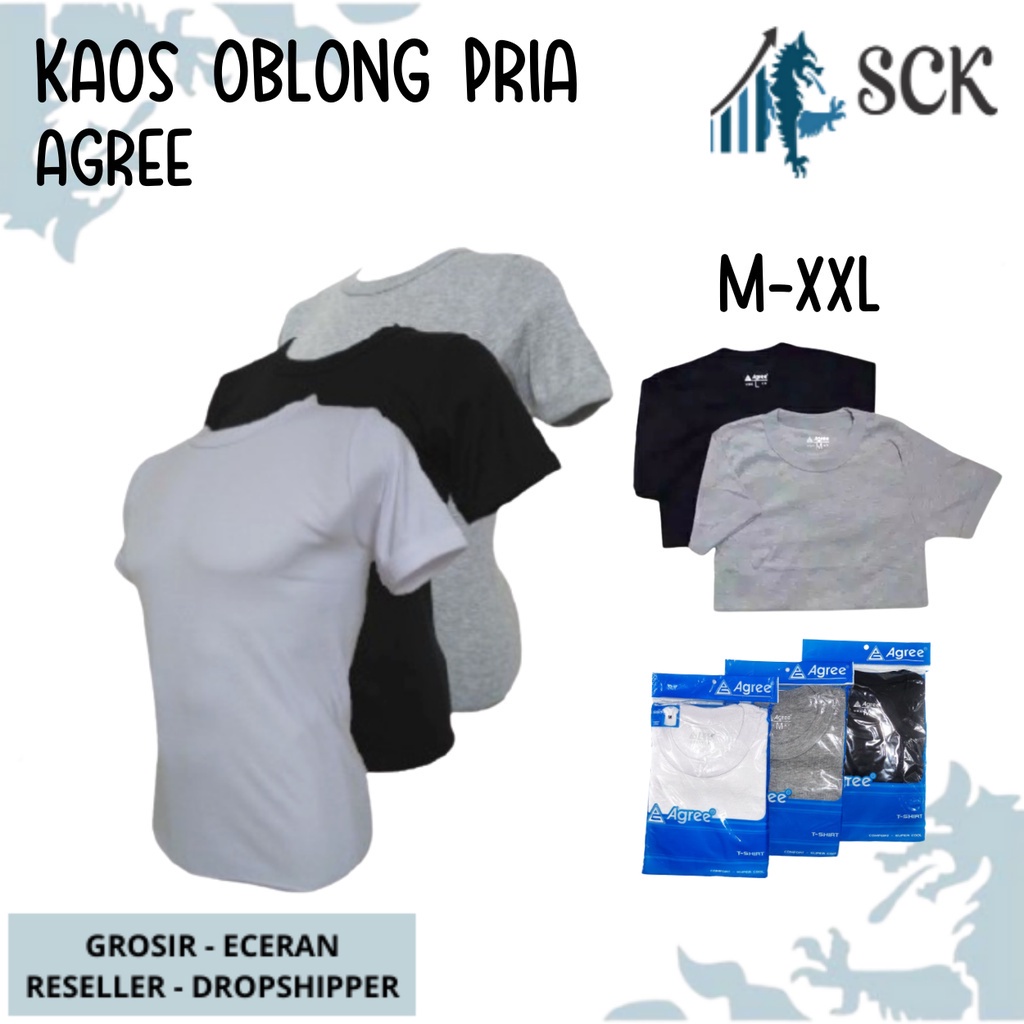 Kaos Blong AGREE Pria Polos Aneka Warna Dewasa / Kaus Oblong Cowok - sckmenwear GROSIR