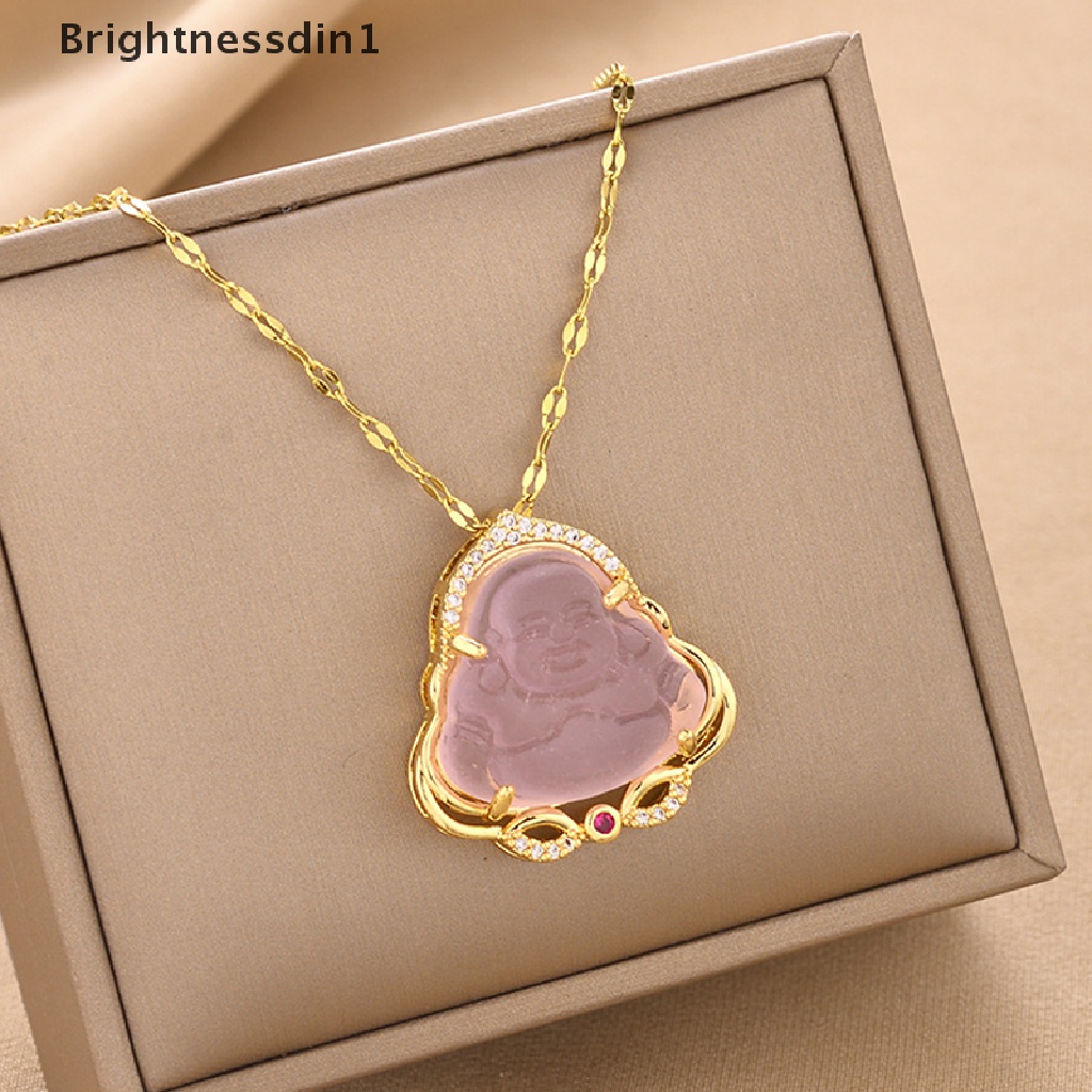 [Brightnessdin1] 1pc Kalung Liontin Buddha Maitreya Baja Titanium Kristal Wanita Keberuntungan Jimat Butik