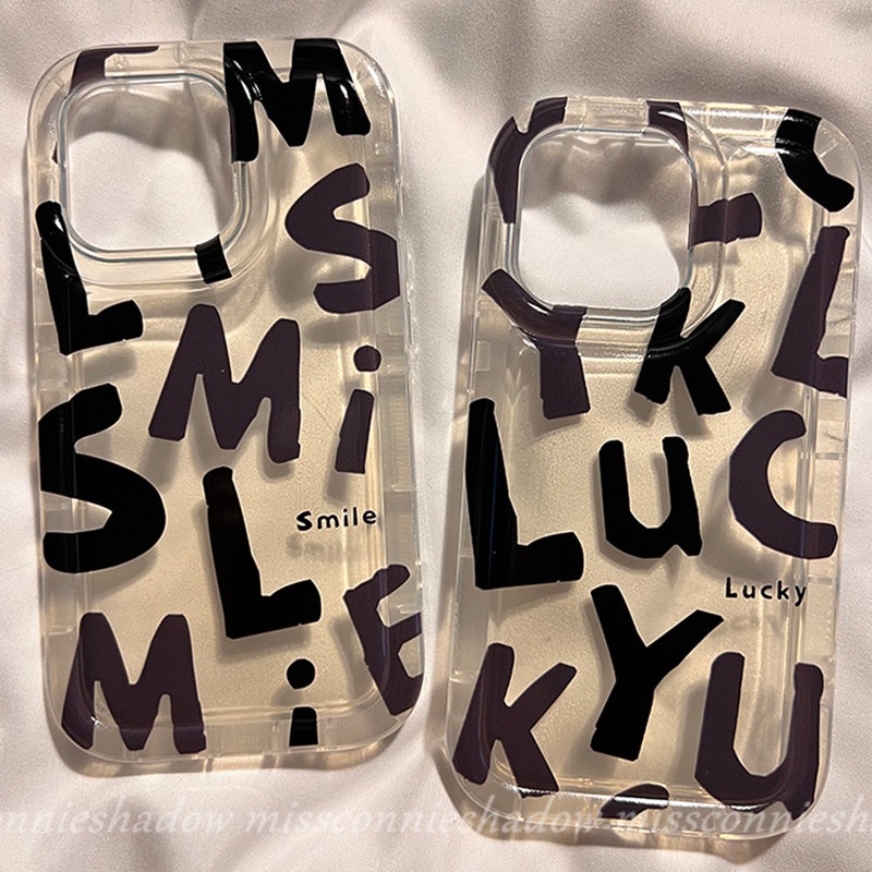 Huruf Alfabet Sederhana Lucky Case Kompatibel Untuk IPhone 7plus XR 8plus 11 14 13 12 Pro MAX 6 6S 7 8 Plus X XS MAX Soft TPU Transparan Shockproof Airbag Silicon Back Cover