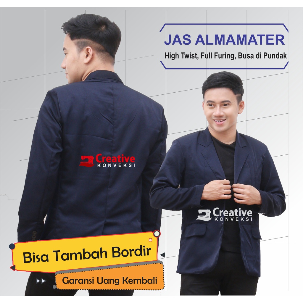 Jas almamater navy polos full furing, jas sekolah osis, jas pondok, jas kampus