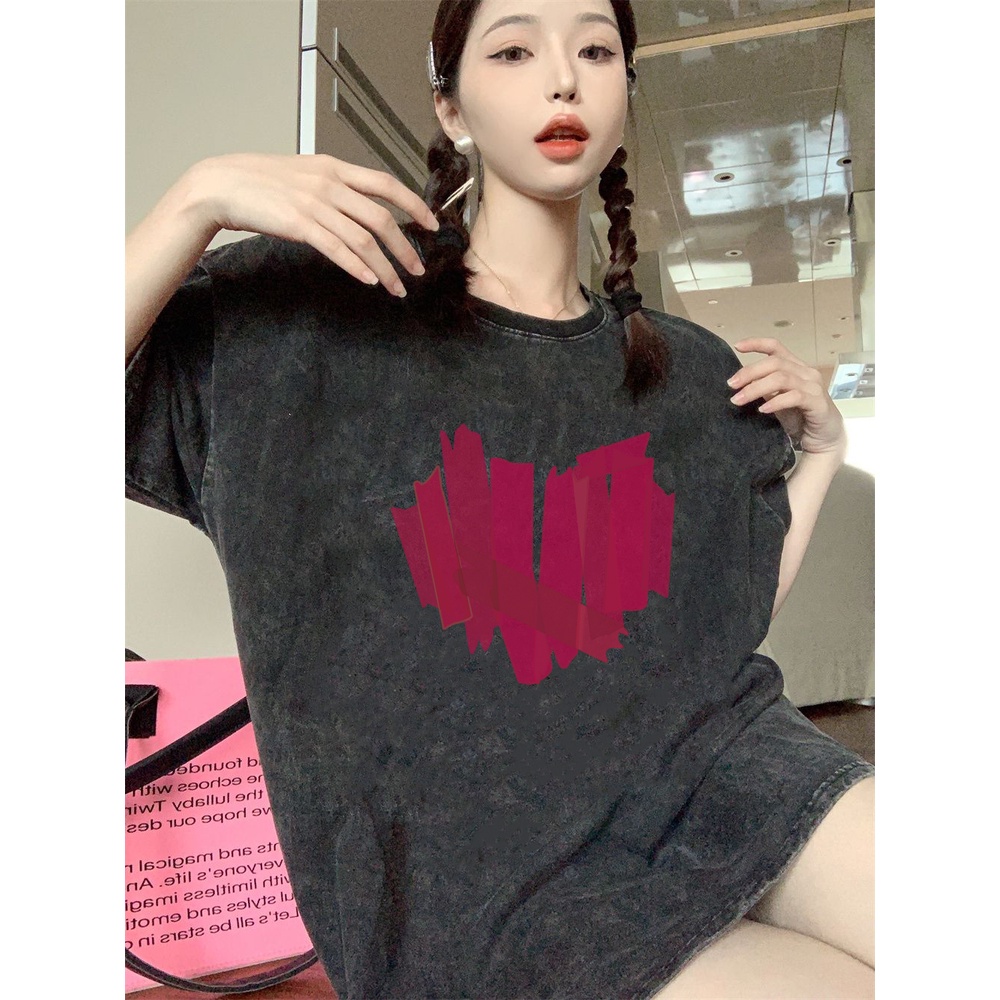 XIAOZHAINV Korean Style Printing Washed Oversize Baju Kaos Wanita
