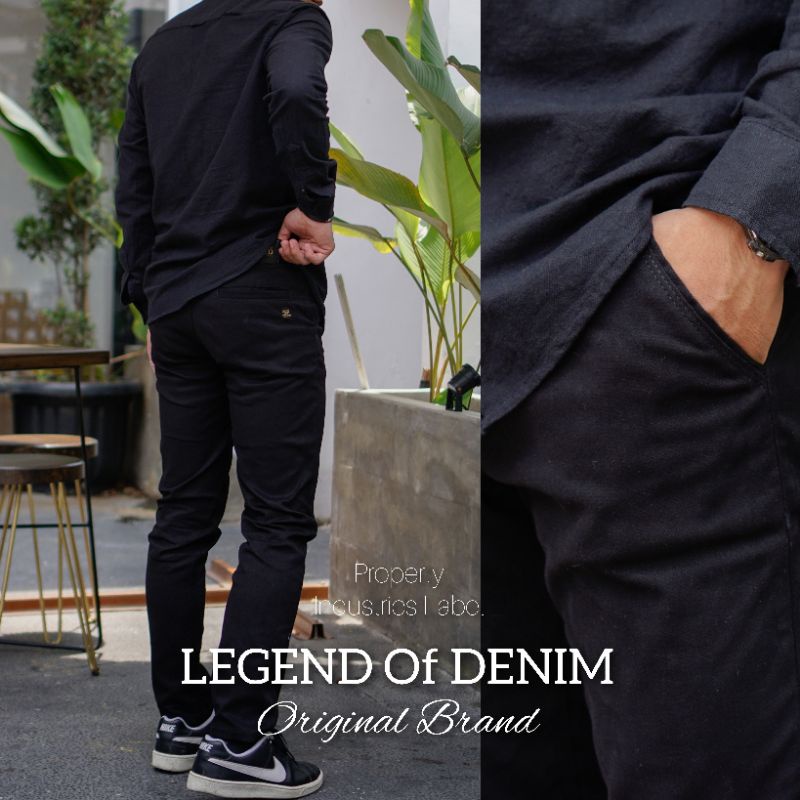 Legend Of Denim Celana Chino Panjang Stretch Hitam pria celana chino warna Black LOD seri CNS001