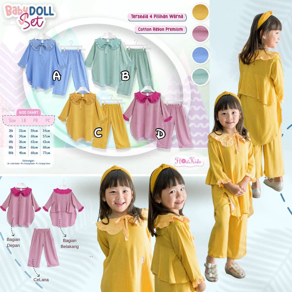 STELAN ANAK | SET BABYDOLL FLOWKIDS SIZE 2.4.6.8.10
