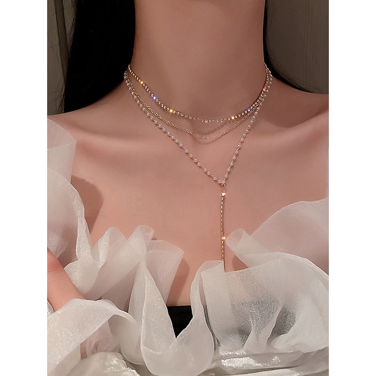 Bertatahkan Zirkon Shiny Butterfly Pearl Pendant Kalung Wanita Kepribadian Modis Rantai Klavikula Perhiasan Pernikahan Hadiah Ulang Tahun