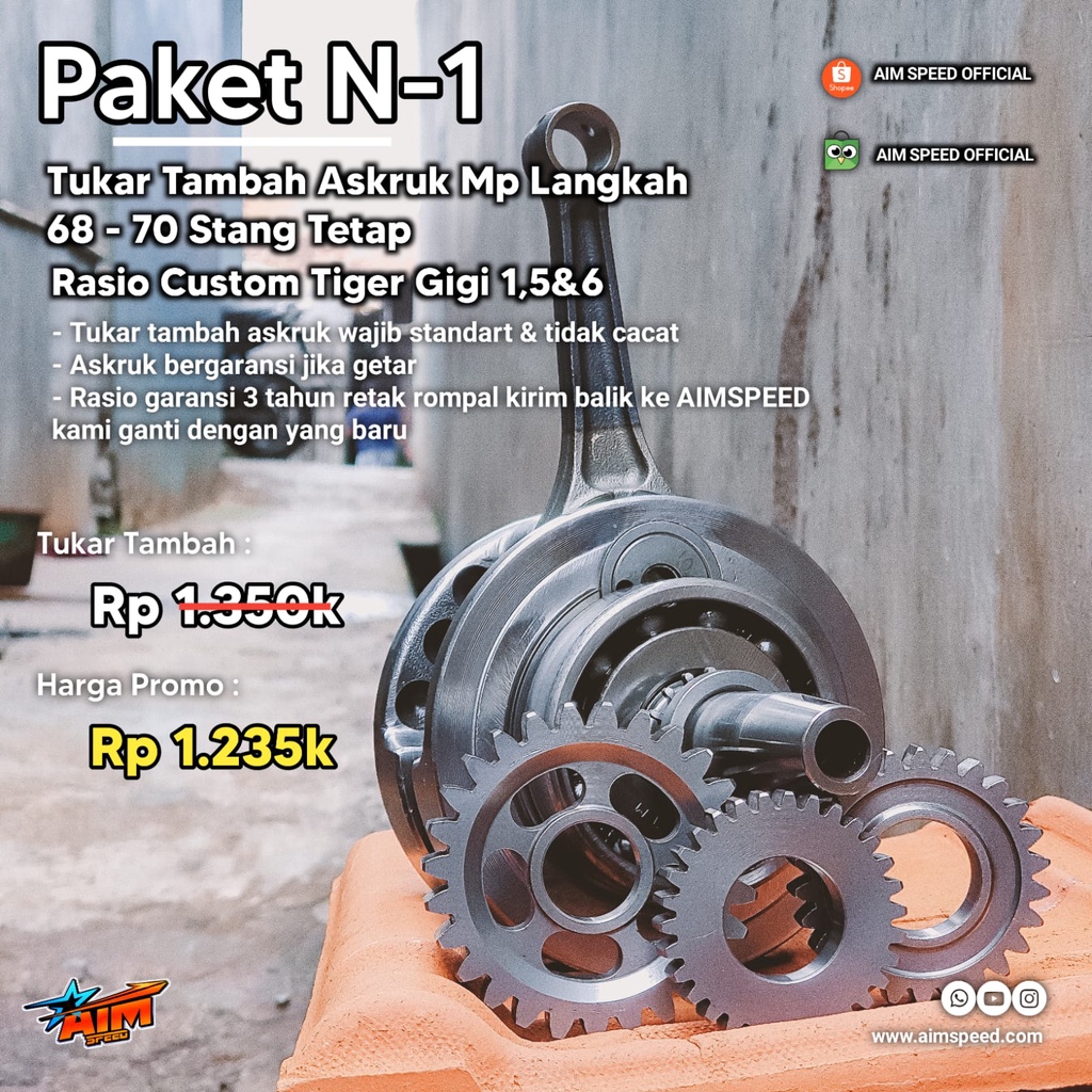 Paket Hemat TT (N-1) AIM SPEED Askruk MP Megapro Gigi Rasio Oplos Kruk As Crankshaft Gear Custom 1 5