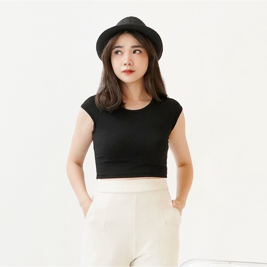 CAVALU Korean Crop Top Kaos Polos Wanita Crop Tee 190