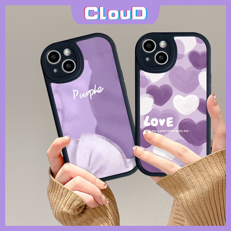 IPHONE Couple Purple Art Pola Cat Casing Ponsel Kompatibel Untuk Iphone11 7plus XR 13 11 14 12 Pro MAX 8plus X XS MAX 6 6s Plus SE 2020 Lukisan Cat Minyak Cinta Hati Soft Casing Cover