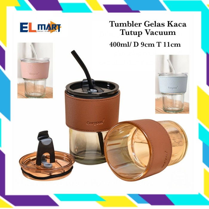 Tumbler Gelas Kaca Mug Tutup Vacuum Anti Tumpah 400ml Water Cup CK5