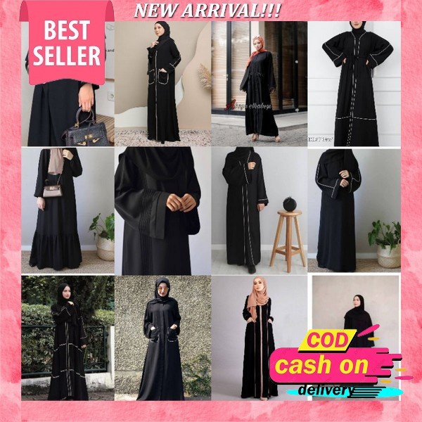 Bisa Cod (Gamis Abaya Hikmat Kw Premium Gamis Abaya Hitam Turkey Terbaru Model Simple Elegan Dan Mew